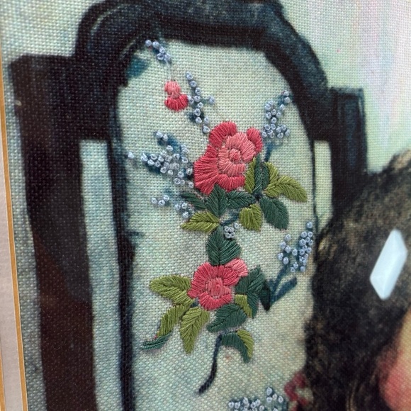 Vtg “Alice Knitting” Crewel Embroidery Framed Jessie Wilcox Smith Art 22x17” - Picture 6 of 10
